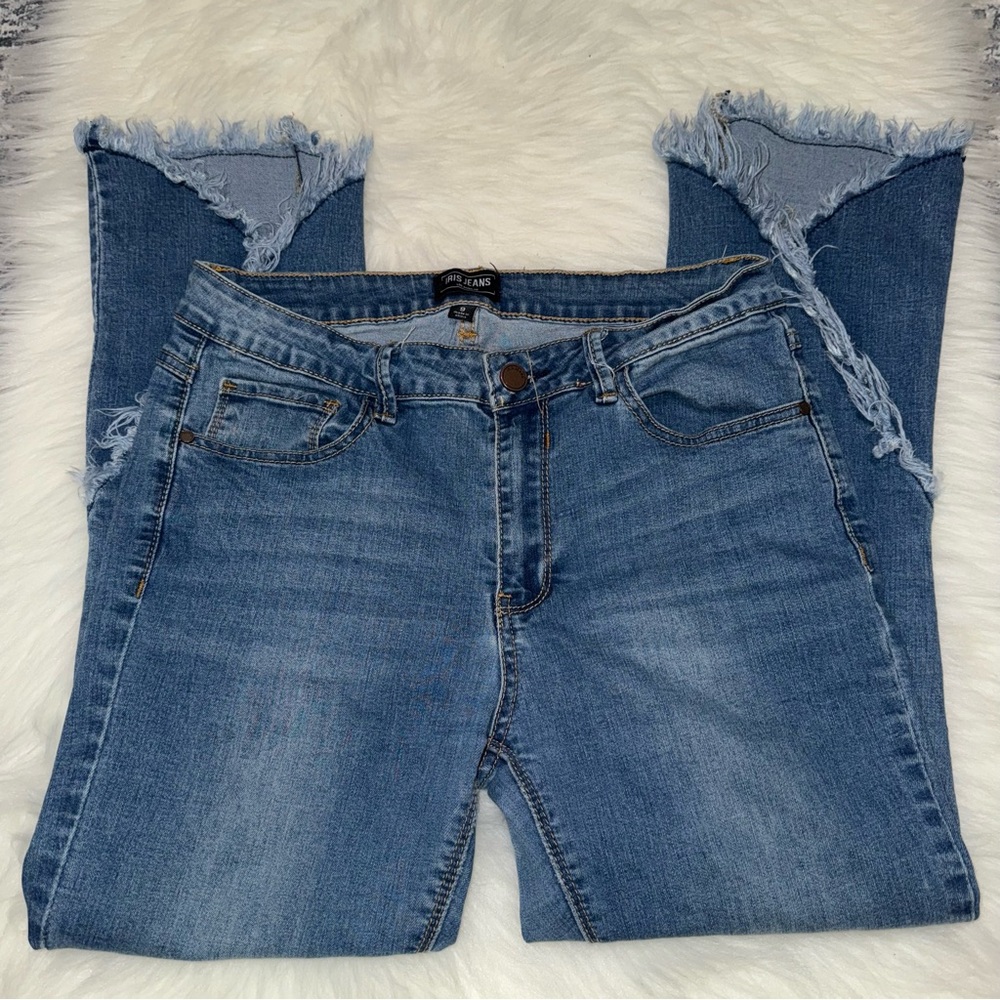 Designer Iris Frayed Hem Women's Blue Jeans